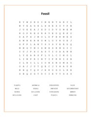 Fossil Word Search Puzzle