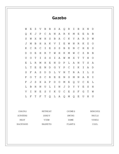 Gazebo Word Search Puzzle