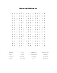 Gems and Minerals Word Search Puzzle