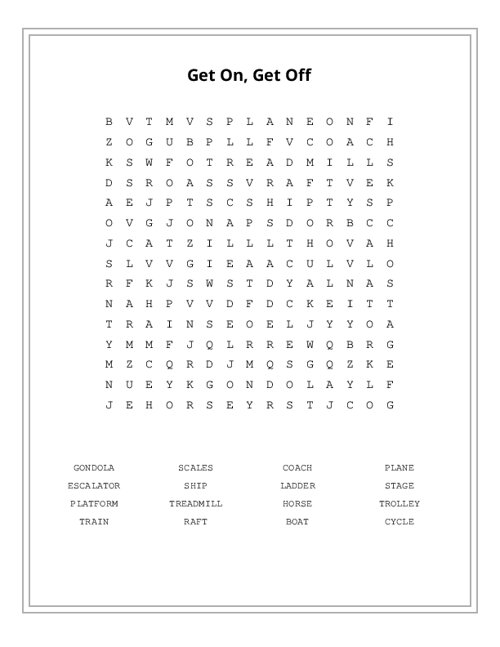 Get On, Get Off Word Search Puzzle