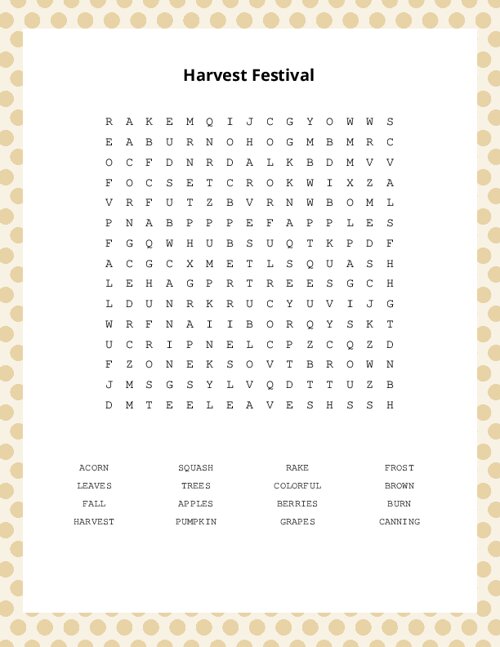 Harvest Festival Word Search Puzzle