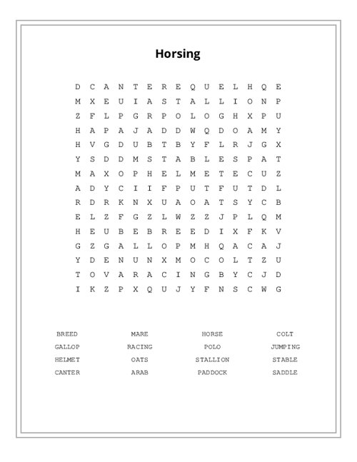 Horsing Word Search Puzzle