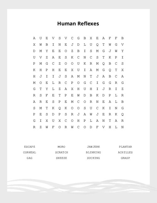 Human Reflexes Word Search Puzzle