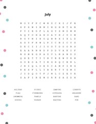 July Word Search Puzzle