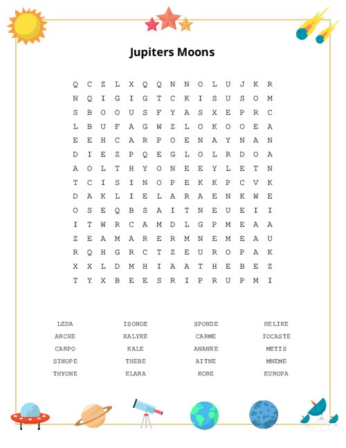 Jupiters Moons Word Search Puzzle