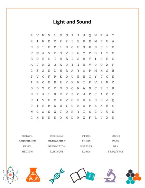 Light and Sound Word Search Puzzle