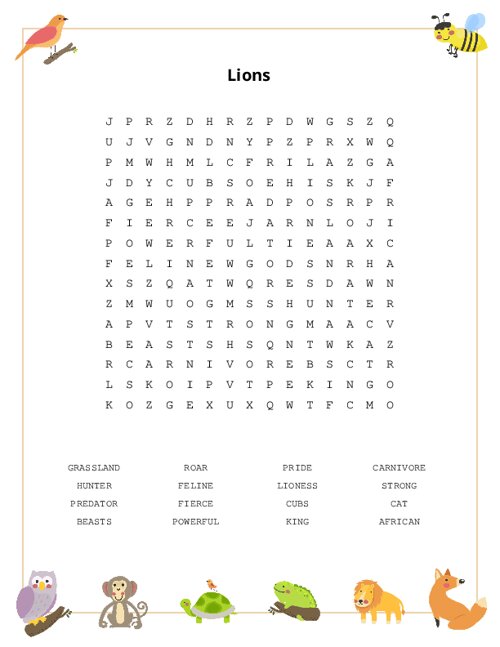 Lions Word Search Puzzle