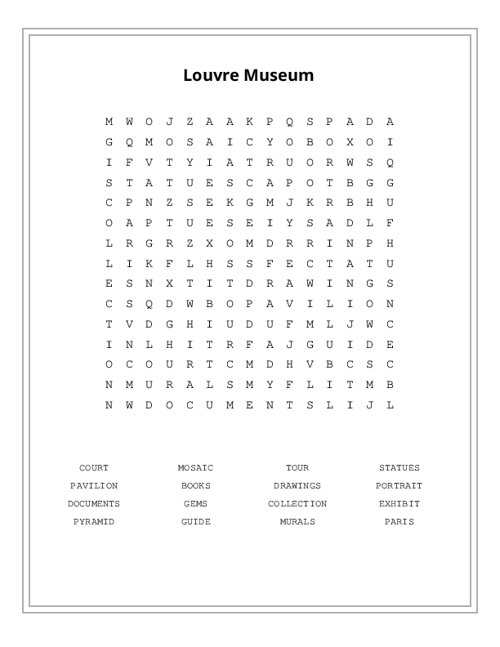 Louvre Museum Word Search Puzzle