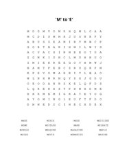 M to E Word Search Puzzle