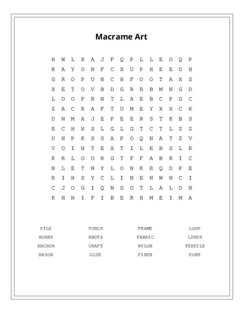 Macrame Art Word Search Puzzle