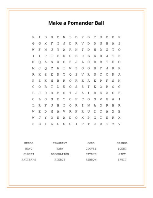 Make a Pomander Ball Word Search Puzzle