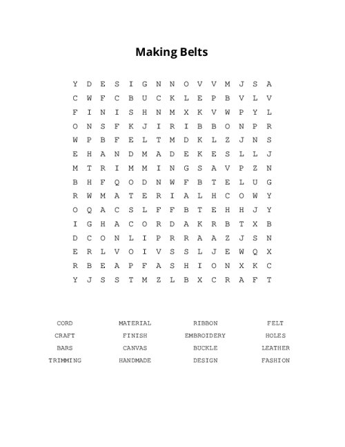 Making Belts Word Search Puzzle