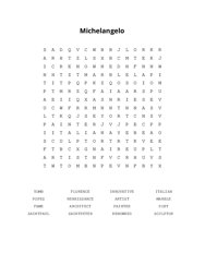 Michelangelo Word Search Puzzle