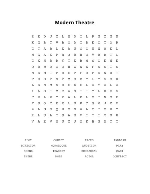 Modern Theatre Word Search Puzzle