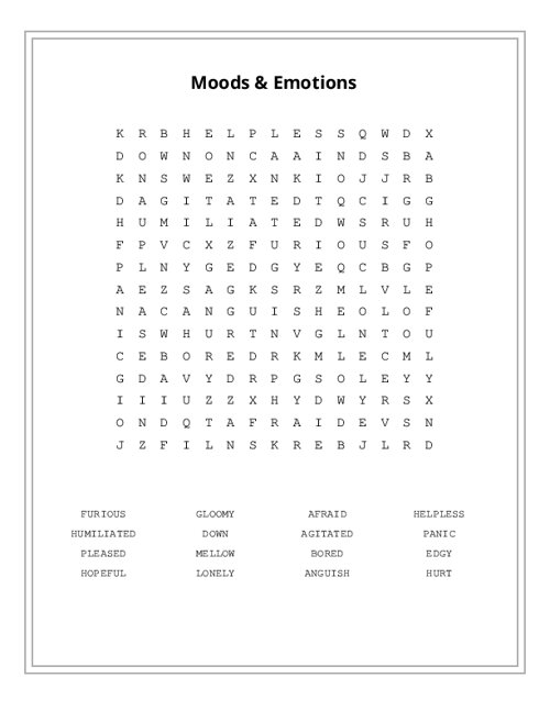 Moods & Emotions Word Search Puzzle