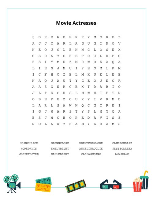 Movie Actresses Word Search Puzzle