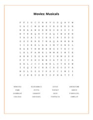 Movies: Musicals Word Search Puzzle