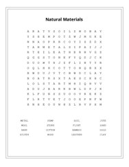Natural Materials Word Search Puzzle