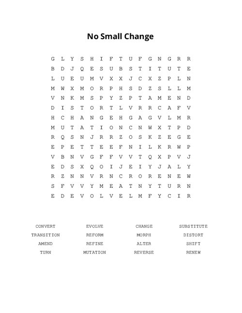 No Small Change Word Search Puzzle