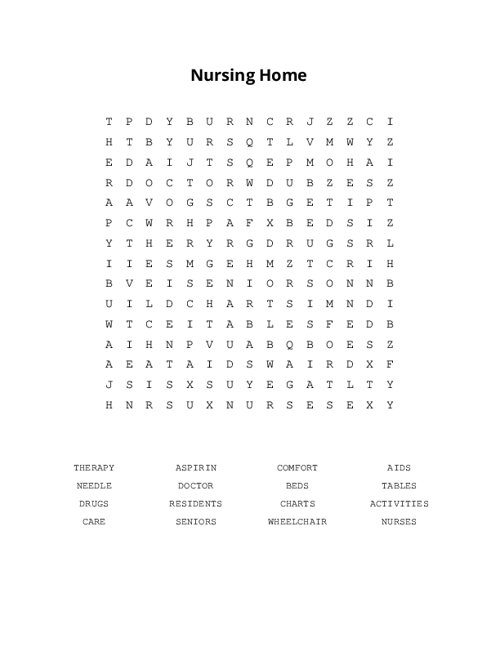 Nursing Home Word Search Puzzle
