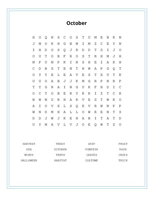 October Word Search Puzzle