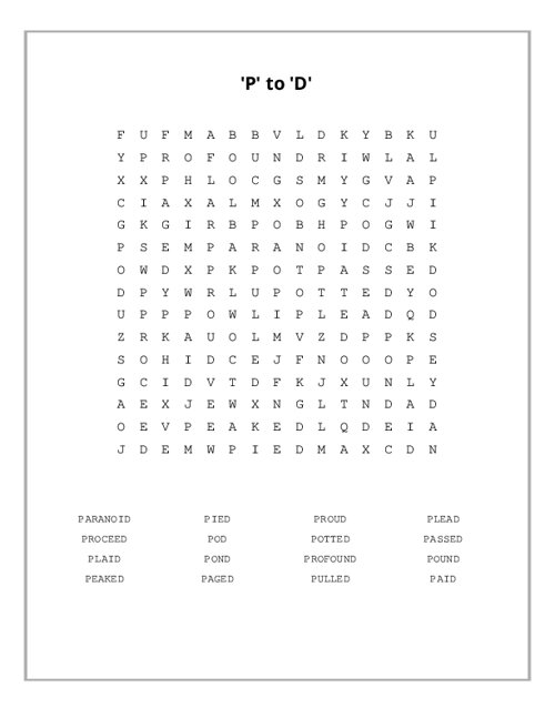 'P' to 'D' Word Search Puzzle