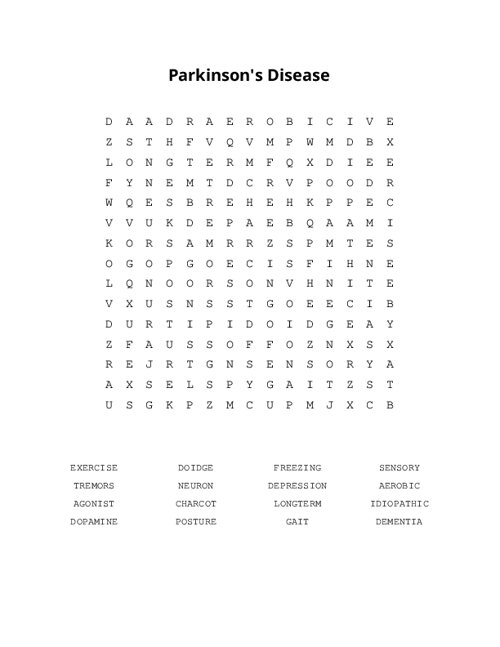 Parkinson's Disease Word Search Puzzle