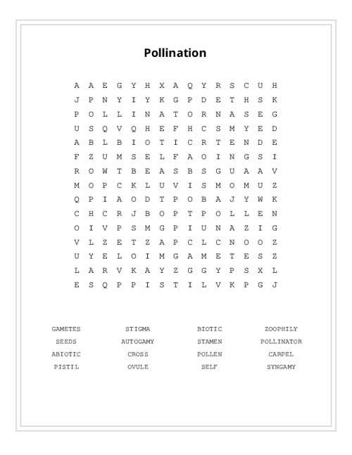 Pollination Word Search Puzzle