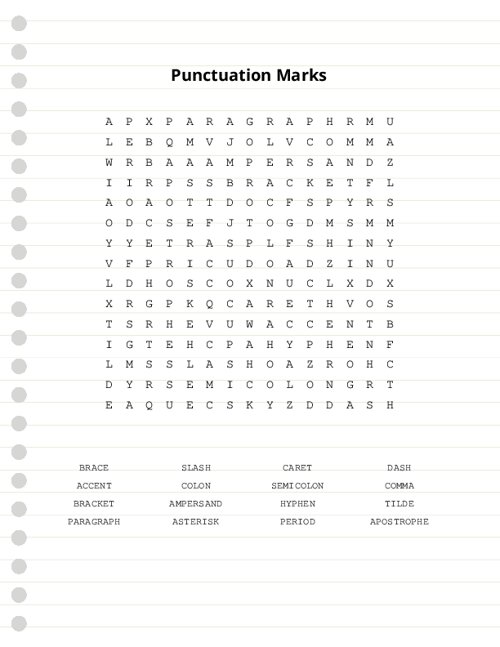 Punctuation Marks Word Search Puzzle