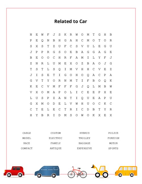 Related to Car Word Search Puzzle