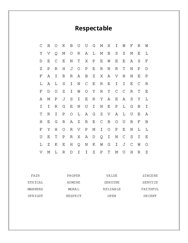 Respectable Word Search Puzzle