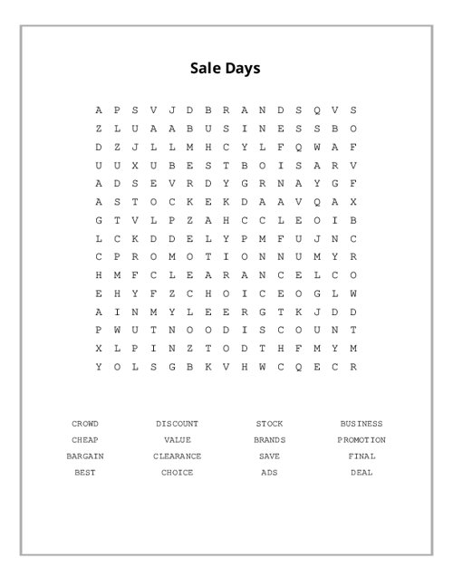 Sale Days Word Search Puzzle
