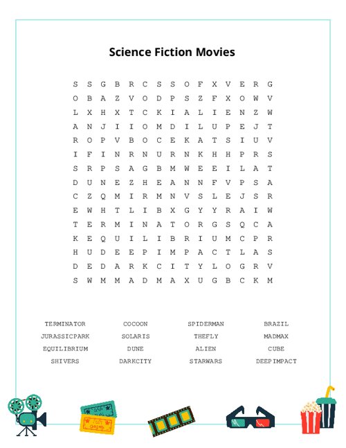 Science Fiction Movies Word Search Puzzle