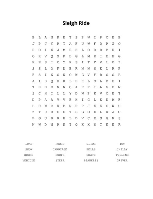 Sleigh Ride Word Search Puzzle