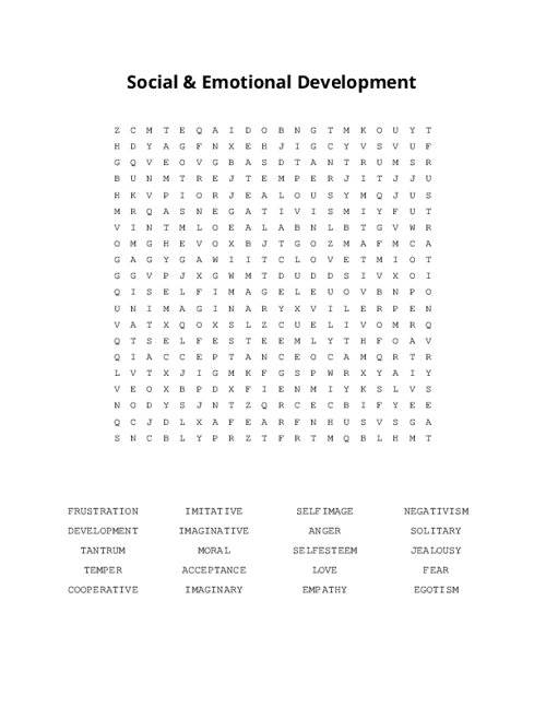 Social & Emotional Development Word Search Puzzle