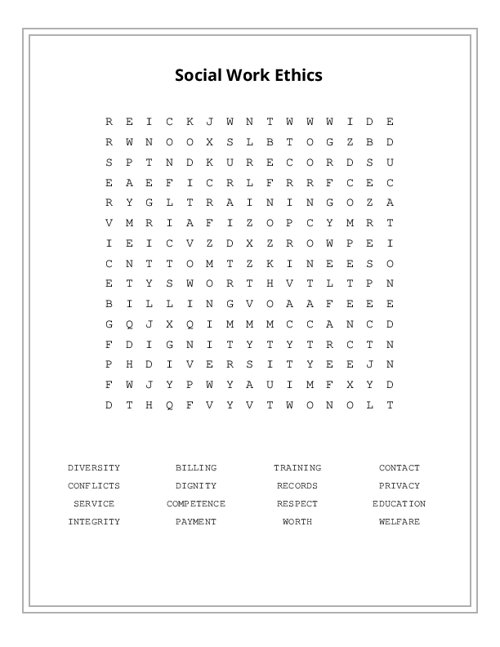 Social Work Ethics Word Search Puzzle