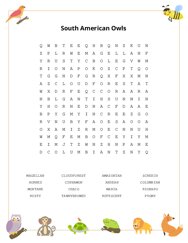 South American Owls Word Scramble Puzzle