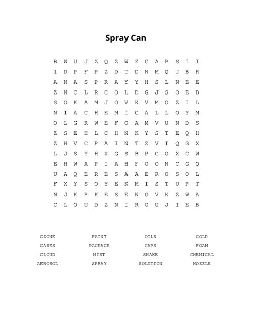 Spray Can Word Search Puzzle
