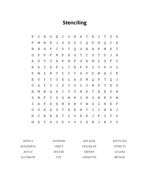 Stenciling Word Search Puzzle