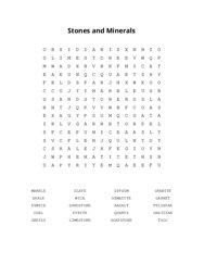 Stones and Minerals Word Search Puzzle