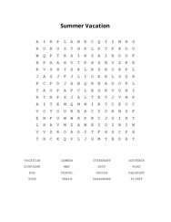 Summer Vacation Word Scramble Puzzle