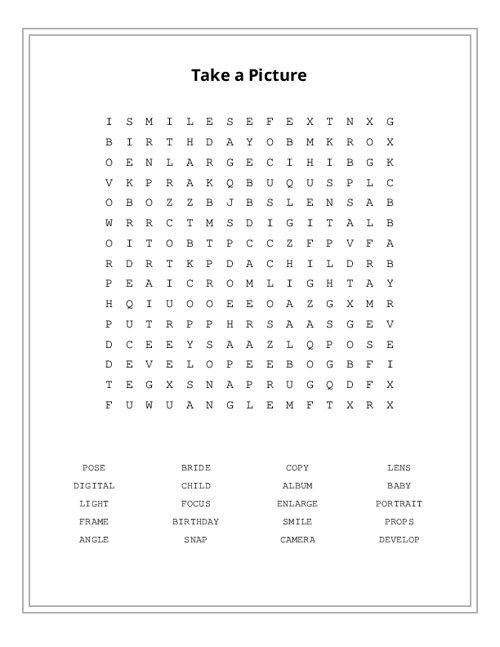 Take a Picture Word Search Puzzle