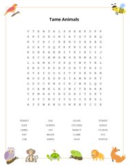 Tame Animals Word Search Puzzle