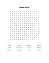 Texas Towns Word Search Puzzle