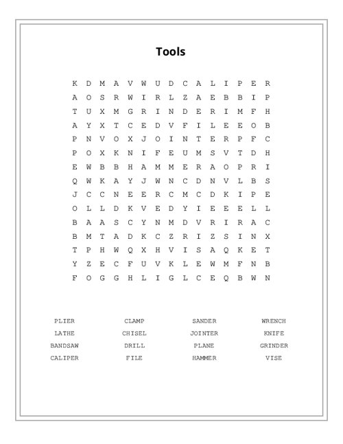 Tools Word Search Puzzle