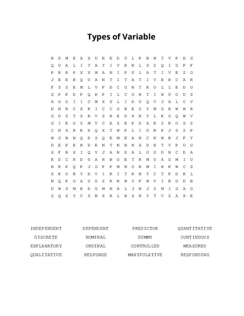 Types of Variable Word Search Puzzle