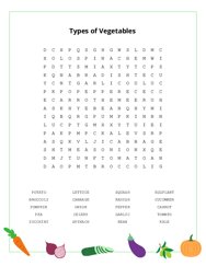 Types of Vegetables Word Search Puzzle