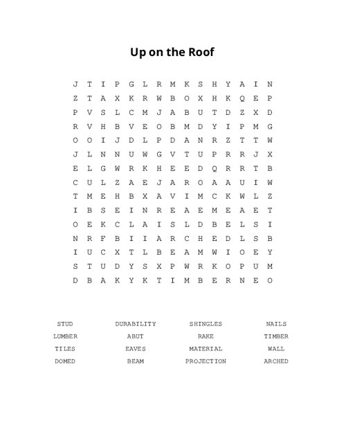 Up on the Roof Word Search Puzzle