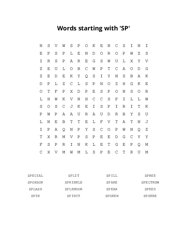 Words starting with SP Word Search Puzzle