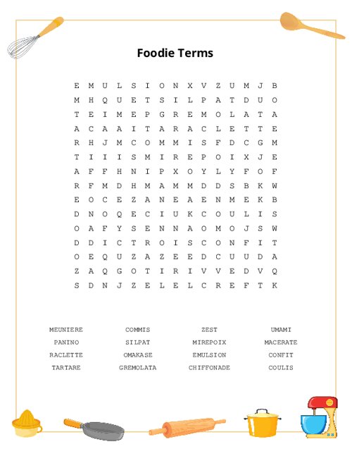 Foodie Terms Word Search Puzzle